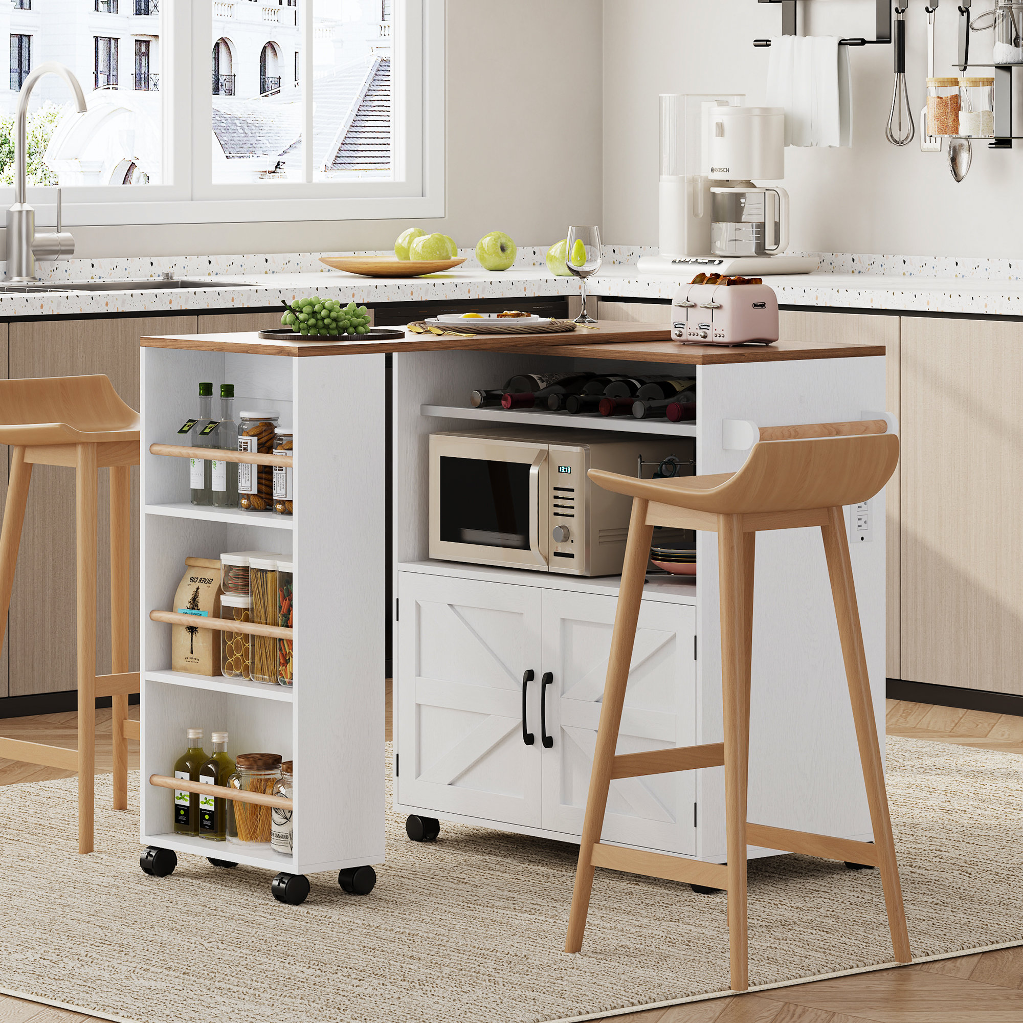 August Grove Swink 38"H×41"W×17.7"D Rolling Kitchen island with Movable Dining Table,Small ...